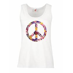 lepni.me Damen Tank-Top Friedenssymbol, 1960er 1970er Jahre Hippie Hippie-Fest Schild Blume Sommer (XL Weiß Mehrfarben) von lepni.me