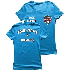 lepni.me Frauen Fußball Trikot mit Dem Emblem Ihres Lieblingsvereins Personalisierter Name und Nummer Individuelles T-Shirt Fahnenabzeichen (M Blau Mehrfarben) von lepni.me