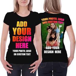 lepni.me Frauen T-Shirt Benutzerdefinierter 2-seitiger Vorder- und Rückseitendruck Personalisierter Text oder Entwerfen Sie Ihr Eigenes Bild (L Schwarz Mehrfarben) von lepni.me