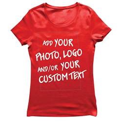 lepni.me Frauen T-Shirt Machen Sie Ihren eigenen personalisierten Bedrucken Lassen Druck mit Lieblingsfoto oder Wunschtex (L Rot Mehrfarben) von lepni.me