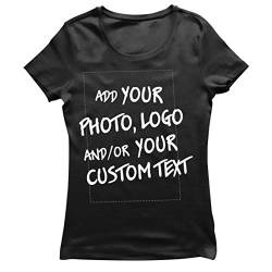 lepni.me Frauen T-Shirt Machen Sie Ihren eigenen personalisierten Bedrucken Lassen Druck mit Lieblingsfoto oder Wunschtex (M Schwarz Mehrfarben) von lepni.me