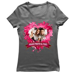 lepni.me Frauen T-Shirt Personalisierte St. Valentinstag Shirt für Sie oder Ihn | Custom Geschenk mit Romantischen Foto | Geburtstag Hochzeitstag Geschenke für Paare (XL Graphit Mehrfarben) von lepni.me