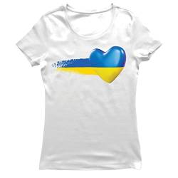 lepni.me Frauen T-Shirt Ukrainische Flagge T-Shirt Ukrainisches Herz-Symbol Ukrainische Kleidung (M Weiß Mehrfarben) von lepni.me