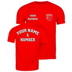 lepni.me Herren Türkei Fußball T-Shirt Ihrem Namen und Nummer | Türkische Flagge Abzeichen Personalisierte Trikot Individuelles Oberteil | WM 2022 (S Rot Mehrfarben) von lepni.me