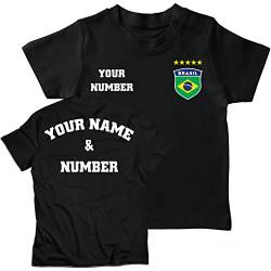 lepni.me Kinder Brasilien Fußball T-Shirt mit Ihrer Namen und Nummer | Brasilianische Flagge Abzeichen Personalisierte Trikot Weltmeisterschaft 2022 (9-11 Jahre Schwarz Mehrfarben) von lepni.me