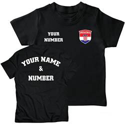 lepni.me Kinder Kroatien Fußball T-Shirt mit Ihrer Namen und Nummer | Kroatische Flagge Abzeichen Personalisierte Trikot Weltmeisterschaft 2022 (3-4 Jahre Schwarz Mehrfarben) von lepni.me