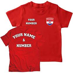 lepni.me Kinder Kroatien Fußball T-Shirt mit Ihrer Namen und Nummer | Kroatische Flagge Abzeichen Personalisierte Trikot Weltmeisterschaft 2022 (9-11 Jahre Rot Mehrfarben) von lepni.me