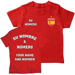 lepni.me Kinder Spanien Fußball T-Shirts | Dein Name und Deine Nummer | Fußball Europameisterschaft oder WM 2022 Geschenke (3-4 Jahre Rot Mehrfarben) von lepni.me