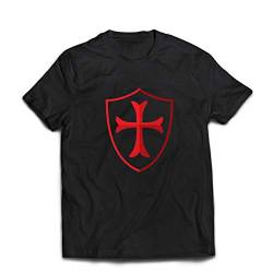 lepni.me Männer T-Shirt Die Tempelritter Schild, Rotes Kreuz, Christlicher Ritterorden (Large Schwarz Mehrfarben) von lepni.me