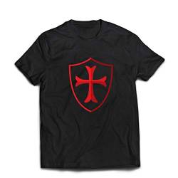 lepni.me Männer T-Shirt Die Tempelritter Schild, Rotes Kreuz, Christlicher Ritterorden (X-Large Schwarz Mehrfarben) von lepni.me