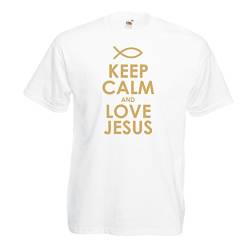 lepni.me Männer T-Shirt Liebe Jesus Christus, christliche Religion - Ostern, Auferstehung, Geburt Christi, religiöse Geschenkideen (L Weiß Gold) von lepni.me