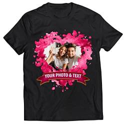 lepni.me Männer T-Shirt Personalisierte St. Valentinstag Shirt für Sie oder Ihn | Custom Geschenk mit Romantischen Foto | Geburtstag Hochzeitstag Geschenke für Paare (L Schwarz Mehrfarben) von lepni.me
