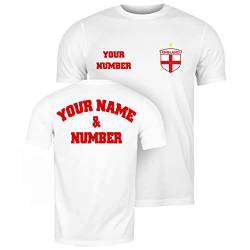 lepni.me Männer T-Shirt Personalisiertes England Fußballtrikot mit Ihrem Namen und Nummer Flaggenabzeichen, Weltmeisterschaft 2022 Europäische Fußballmeisterschaft (L Weiß Mehrfarben) von lepni.me