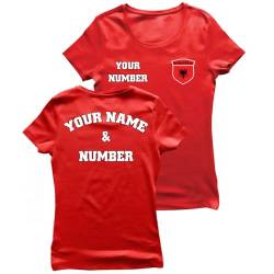 lepni.me Personalisiertes Damen-Fußballtrikot Albanien T-Shirt | Name und Nummer | Albanische Flagge, Abzeichen | Fußball-Europameisterschaft 2024 (L Rot Mehrfarben) von lepni.me