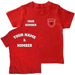 lepni.me Personalisiertes Kinder-Fußballtrikot Albanien T-Shirt | Name und Nummer | Albanische Flagge, Abzeichen | Fußball-Europameisterschaft 2024 (5-6 Jahre Rot Mehrfarben) von lepni.me