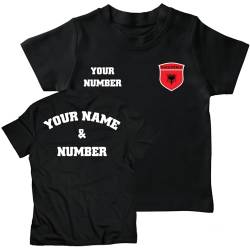 lepni.me Personalisiertes Kinder-Fußballtrikot Albanien T-Shirt | Name und Nummer | Albanische Flagge, Abzeichen | Fußball-Europameisterschaft 2024 (7-8 Jahre Schwarz Mehrfarben) von lepni.me