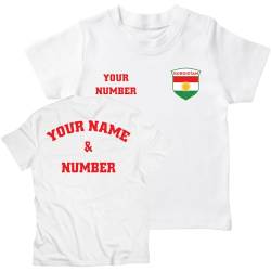lepni.me Personalisiertes Kinder-Fußballtrikot Kurdistan T-Shirt | Name und Nummer | Kurdische Flagge, Abzeichen | Fußball-Europameisterschaft 2024 (3-4 Jahre Weiß Mehrfarben) von lepni.me