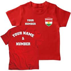 lepni.me Personalisiertes Kinder-Fußballtrikot Kurdistan T-Shirt | Name und Nummer | Kurdische Flagge, Abzeichen | Fußball-Europameisterschaft 2024 (9-11 Jahre Rot Mehrfarben) von lepni.me