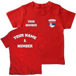 lepni.me Personalisiertes Kinder-Fußballtrikot Serbien T-Shirt | Name und Nummer | Serbische Flagge, Abzeichen | Fußball-Europameisterschaft 2024 (1-2 Jahre Rot Mehrfarben) von lepni.me