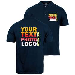 lepni.me Premium Benutzerdefinierte Polo Shirts mit Ihrem Firmenlogo Personalisierte Vorder-und Rückseite Druck für Unternehmen Berufskleidung Uniform Golfliebhaber (3XL Navi Blau Mehrfarben) von lepni.me