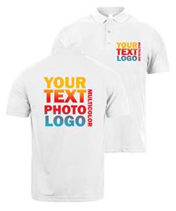 lepni.me Premium Benutzerdefinierte Polo Shirts mit Ihrem Firmenlogo Personalisierte Vorder-und Rückseite Druck für Unternehmen Berufskleidung Uniform Golfliebhaber (L Weiß Mehrfarben) von lepni.me