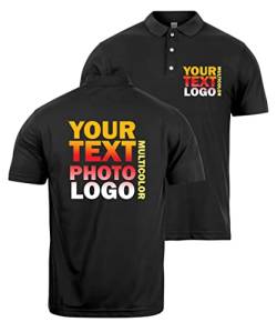lepni.me Premium Benutzerdefinierte Polo Shirts mit Ihrem Firmenlogo Personalisierte Vorder-und Rückseite Druck für Unternehmen Berufskleidung Uniform Golfliebhaber (XXL Schwarz Mehrfarben) von lepni.me