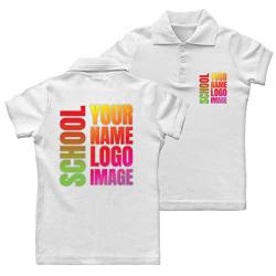 lepni.me Schuluniform mit Namen für Kinder | Individuelles Logo oder Bild Drucken | Personalisierte Premium Jungen oder Schulmädchen Poloshirt (11-12 Years Weiß Mehrfarben) von lepni.me