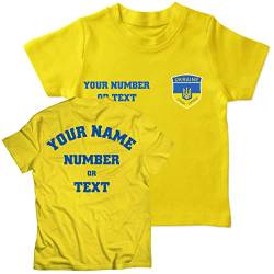 lepni.me T-Shirt für Kinder Ukrainisches Flaggenabzeichen Ruhm für die Ukraine Fußballtrikot mit Benutzerdefiniertem Namensnummerntext (7-8 Jahre Gelb Mehrfarben) von lepni.me