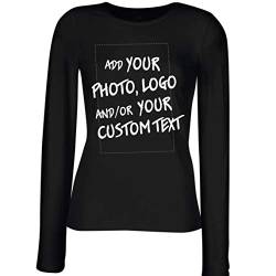 lepni.me Weibliche Langen Ärmeln T-Shirt Machen Sie Ihren eigenen personalisierten Bedrucken Lassen Druck mit Lieblingsfoto oder Wunschtex (S Schwarz Mehrfarben) von lepni.me