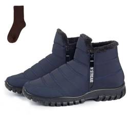 Wasserdichte warme Herren-Schneestiefeletten mit Reißverschluss aus Baumwolle, mit Fell gefütterte Anti-Rutsch-Schuhe (Blau, Erwachsene, Herren, 47, Numerisch, EU Schuhgrößensystem, M) von leprix