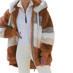 leprix Lammwolle Gepolsterter Mantel, Kontrastierender Lammwolle Gepolsterter Mantel, Kunstpelz Flauschige Kapuzenjacke Mantel für Frauen, braun, 50 von leprix
