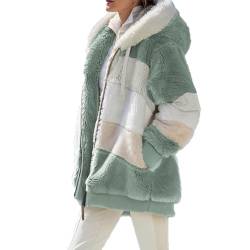 leprix Lammwolle Gepolsterter Mantel, Kontrastierender Lammwolle Gepolsterter Mantel, Kunstpelz Flauschige Kapuzenjacke Mantel für Frauen, grün, 38 von leprix