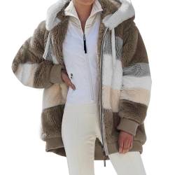 leprix Lammwolle Gepolsterter Mantel, Kontrastierender Lammwolle Gepolsterter Mantel, Kunstpelz Flauschige Kapuzenjacke Mantel für Frauen, khaki, 46 von leprix