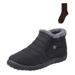 leprix Schneestiefel Damen Wasserdicht, Pelz Gefüttert Stiefel Damen, Slip-On Outdoor Warme Stiefeletten für Damen Herren, Schwarz , 41.5 EU von leprix