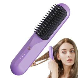 Leryveo Haarglättungskamm, Bürste, kabelloser Haarglättungskamm - USB-wiederaufladbare Haarglättungsbürste,3D-Kammzahn mit 3 Temps, tragbarer Anti-Verbrühungs-Flacheisenkamm für krauses, dickes, von leryveo