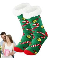 Leryveo Winter-Baumwollsocken, Weihnachtsplüsch warme Socken, Weiche, weihnachtliche, gemütliche, mit Fleece gefütterte Slipper-Gripper-Socke für Mädchen als Weihnachtsgeschenk von leryveo