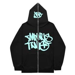 Minus Two Zipper Hoodie Y2K | Oversized Hoodies Tracksuit Y2K Herren | Hip Hop Paare Pullover Sportbekleidung | Streetwear Trainingsanzüge mit Taschen und Buchstaben, Durchgehendem Reißverschluss von leryveo