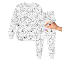leryveo DIY-Pyjamas für Kinder, Pyjama-Malvorlagen für Kinder,Sketch Buntes Kinder-Pyjama-Set - Färben Sie Ihr eigenes langärmliges Pyjama-Oberteil und Ihre eigene Hose. DIY-Kinderbastelarbeiten von leryveo
