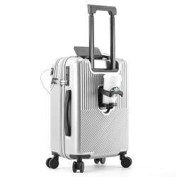 lesulety Gepäck Frauen Kleine 20 Zoll Business Front Öffnung Boarding Leichte Trolley Cup Halter Travel Box,Silber,22in von lesulety