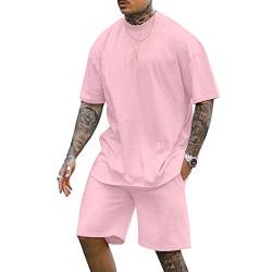Lexiart Herren 2-teiliges Outfit, lässig, Trainingsanzug, Shorts, Sommer, Sweatsuit, Übergröße, kurzärmelig, Sport-Set, Pink, Medium von lexiart