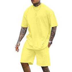 Lexiart Herren 2-teiliges Outfit, lässig, Trainingsanzug, Shorts, Sommer, Sweatsuit, Übergröße, kurzärmelig, Sport-Set, gelb, XXX-Large von lexiart