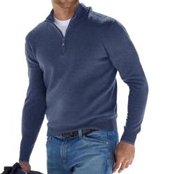 Lexiart Herren Pullover mit Viertel-Reißverschluss, lässiger Stehkragen, gerippter Strick-Polo-Pullover, Blau, Mittel von lexiart