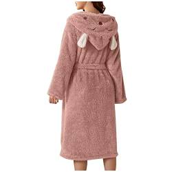 Bademantel Frottee Damen - Hausmantel Damen Rosa Morgenmantel Mit Kapuze Kuschelig Saunamantel High Waist Nachthemden Teddy Fleece Schlafmantel Herbst Winter Pyjama Langarm Warm Nachtwäsche Hausanzug von liaddkv