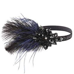 Frauen 1920er Jahre Flapper Stirnband Schwarz Feder Kopfschmuck Strass Haarband Cocktail Zubehör für Frauen Schuhe von liaddkv