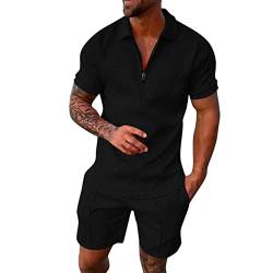 Herren Sportanzug Sommer 2-teilig Outfit Revers T-Shirt Herren mit Muster Sport Set Kurzarm T-Shirts + Kurze Hose Sets Trainingsanzug FüR Herren Fahrradbekleidung Set Kurz von liaddkv