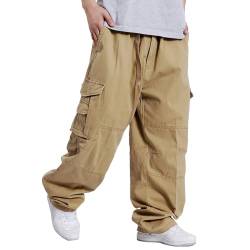 Hipster Fat Plus Size Hose mit weitem Bein Plus Size Herrenhose Hip Hop Baggy Multi Pocket Cargohose Cap Herren (Yellow, XXXXL) von liaddkv