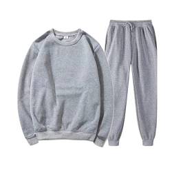 Oversized Jogginganzug Herren Baumwolle Ohne Kapuze - Trainingsanzug Große Größen Hausanzug Unifarben Freizeitanzug Langarm-Shirt & Bündchen Jogginghosen Zweiteilig Set Weich Bequem Nachtwäsche von liaddkv