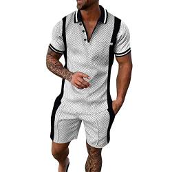 Sommer Herren Sportanzug 2 Teiliges Outfit, Trainingsanzug für Herren Sport Set Kurzarm T-Shirts + Kurze Hose Freizeitanzug Männer Bedruckt Polo-Hemd Casual Mode Sporthose Jogginganzug von liaddkv