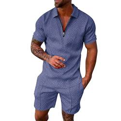 Sommer Herren Sportanzug 2 Teiliges Outfit, Trainingsanzug für Herren Sport Set Kurzarm T-Shirts + Kurze Hose Freizeitanzug Männer Bedruckt Polo-Hemd Casual Mode Sporthose Jogginganzug von liaddkv