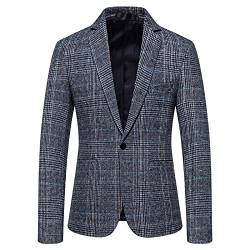 liaddkv Blazer Herren Blau Klassisch Karierte Sakko Herren Slim Fit Freizeit Anzugjacke Freizeitanzug Herren Lang Business-Anzug Jacke für Hochzeit, Abschlussball, Party, Anzug oder Smoking von liaddkv